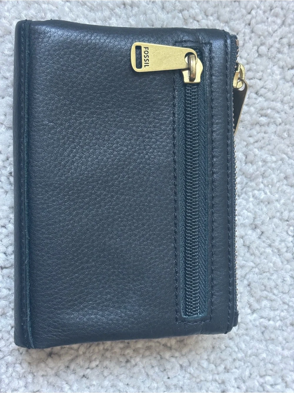 Fossil Black Pebbled Leather Wallet with Embossed Oval Logo